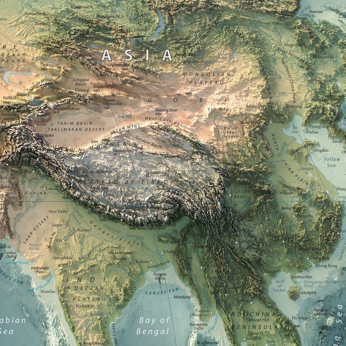 Equal Earth Physical World Map, detail 1