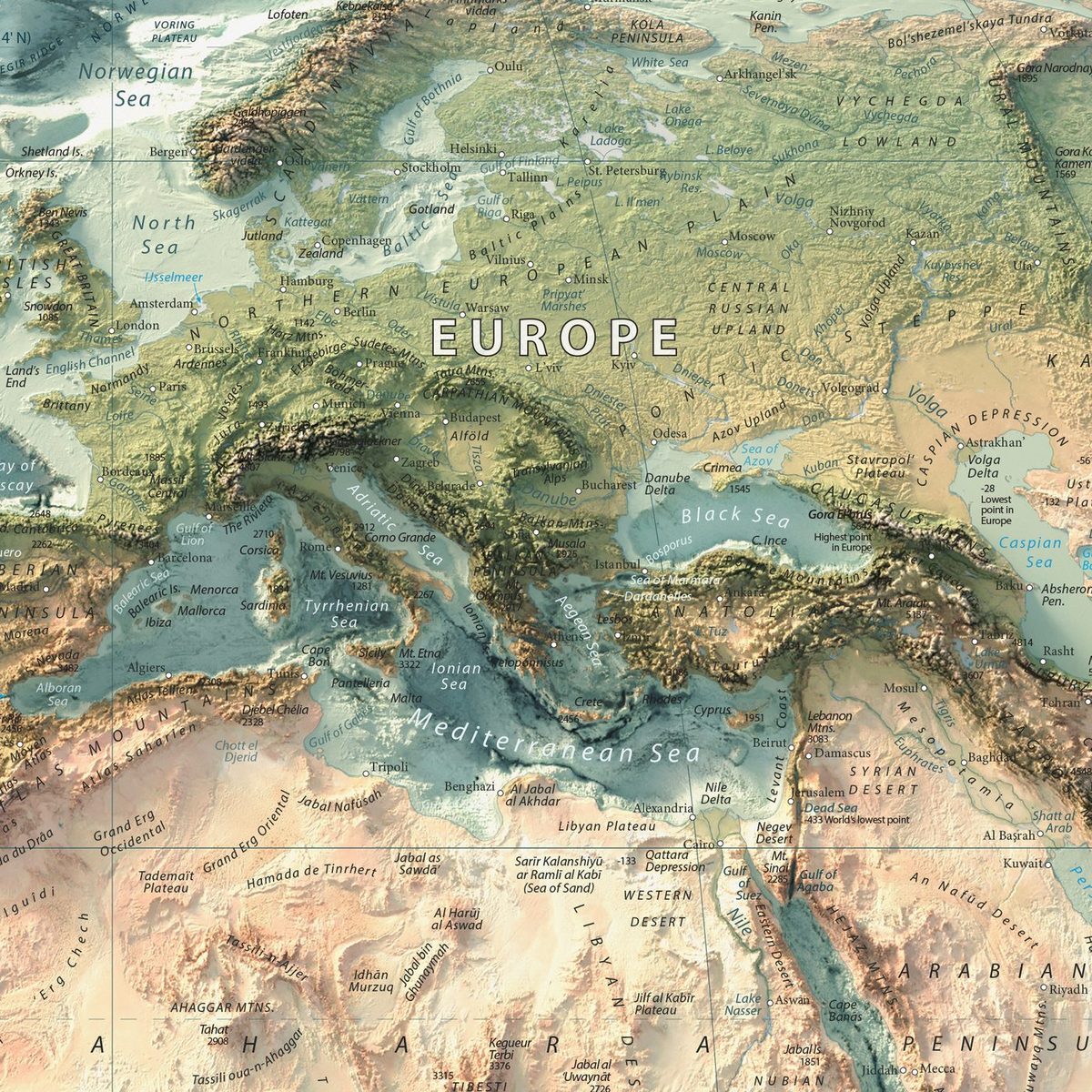 Equal Earth Physical World Map, detail 2