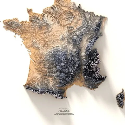 France Topographic Tinted Map