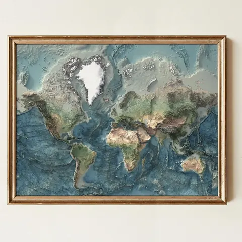 World Map, Natural Topography