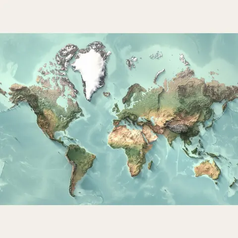 World Map, Flat Ocean