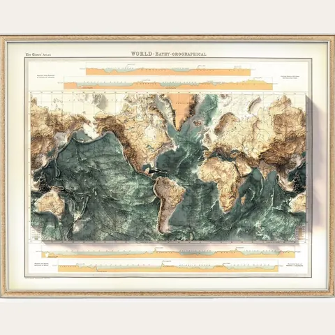 Vintage World Map, Americas-Centred