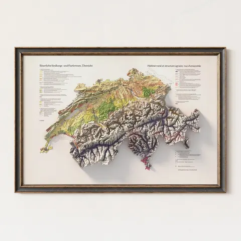 Switzerland Relief Map, 1975