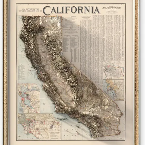 California Vintage Railroads Map, 1926