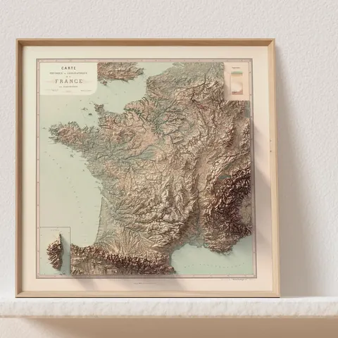 France Vintage Physical Map, 1880