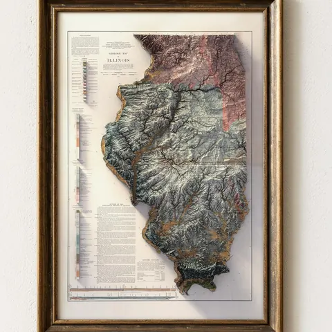Illinois Vintage Relief Map
